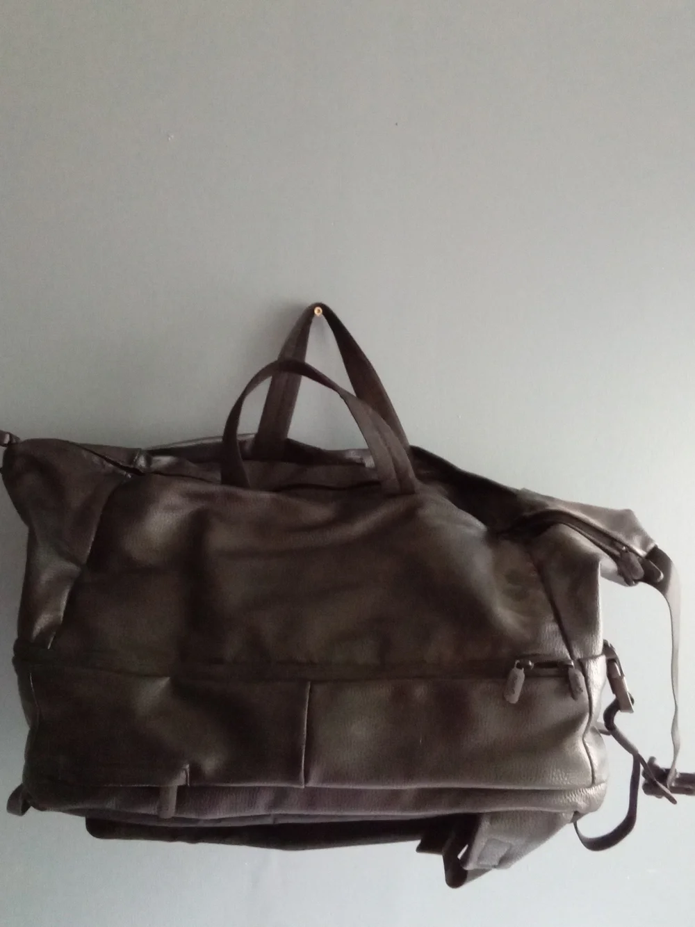 Black Leather Convertible Backpack Duffel Bag Multi-Functional Travel‎ Bag